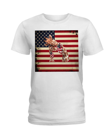 giraffe proud america flag white t-shirt
