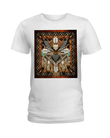 Brown native dreamcatcher pattern Eagle white t-shirt