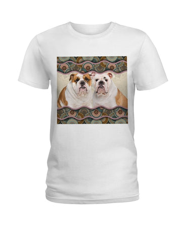 English Bulldog Boho Pattern white t-shirt