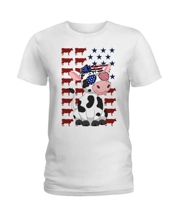 cow independence day white t-shirt