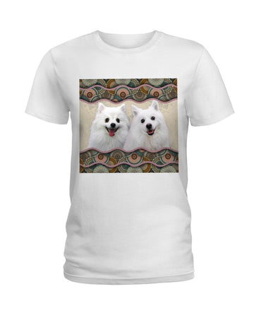 American Eskimo Dog Boho Pattern white t-shirt