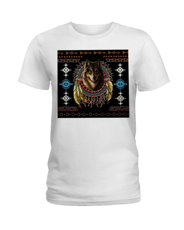 Wolf Native American Pattern white t-shirt