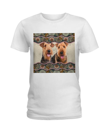 Airedale Terrier Boho Pattern white t-shirt