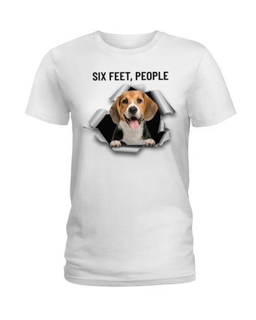 beagle six feet people white t-shirt