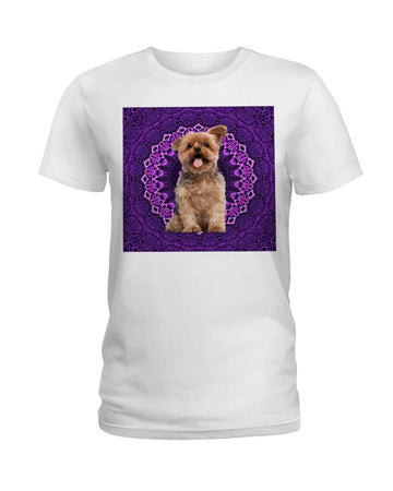 Mandala Purple Yorkshire Terrier white t-shirt