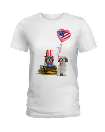 Shih Tzu freedom  america flag white t-shirt