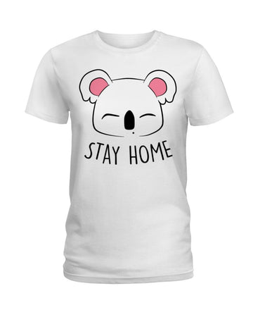 koala stay home face white t-shirt