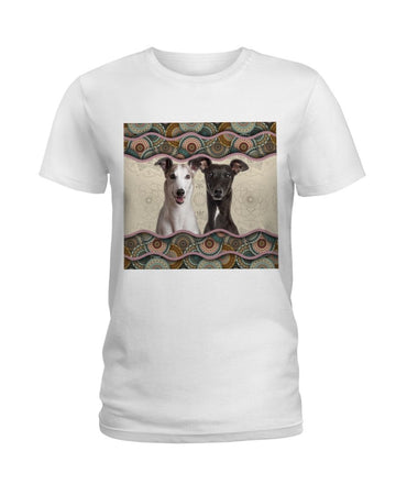 Greyhound Boho Pattern white t-shirt