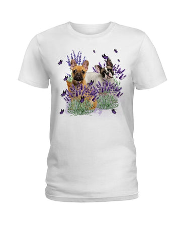 French Bulldog With lavender flower white t-shirt