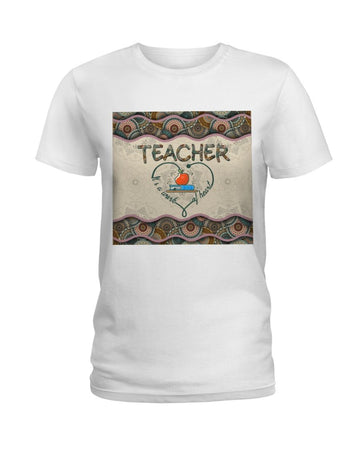 Love Teacher Boho Pattern white t-shirt