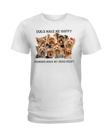 yorkshire terrier makes me happy white t-shirt