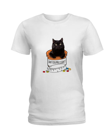 Black Cat Antidepressant white t-shirt