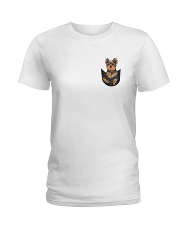 Yorkshire Terrier In Pocket white t-shirt