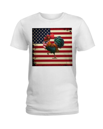 chicken proud america flag white t-shirt