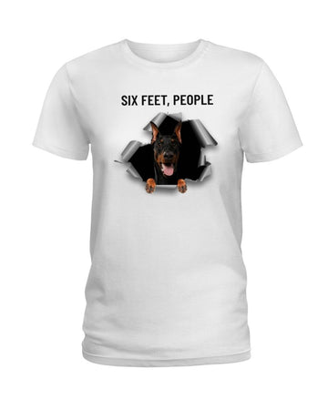 Doberman Pinscher Six Feet People white t-shirt