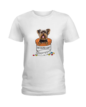 Yorkie Yorkshire Terrier Antidepressant white t-shirt