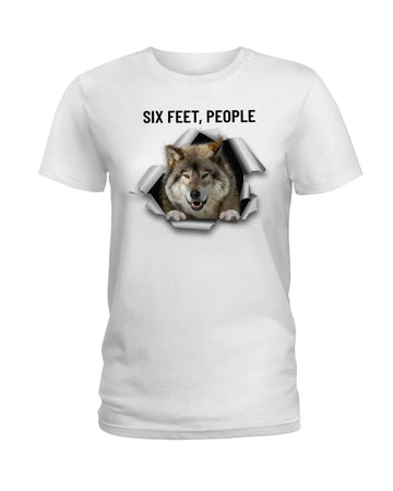 wolf six feet people white t-shirt