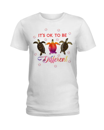 Autism Awareness It's ok to be different Turtle white t-shirt