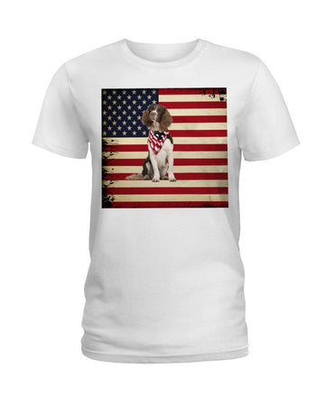 english springer spaniel proud america flag white t-shirt