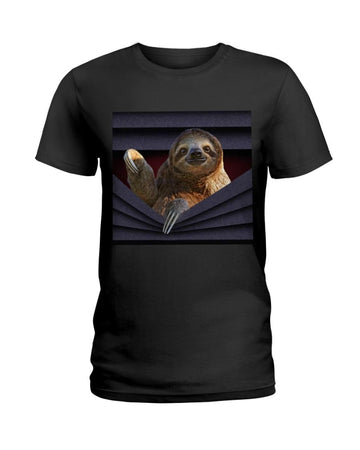 Sloth Smile Curtain Black T-Shirt