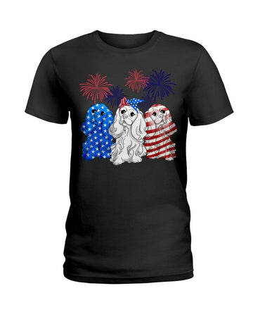 Cavalier king spaniel freedom color american flag Independence Day Black  T-Shirt