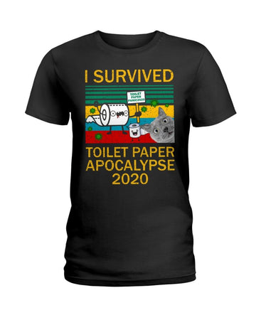 Cat covid I Survived Toilet Paper Black T-Shirt