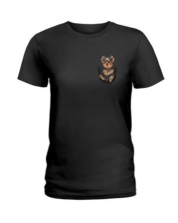 Yorkshire Terrier In Pocket Black T-Shirt