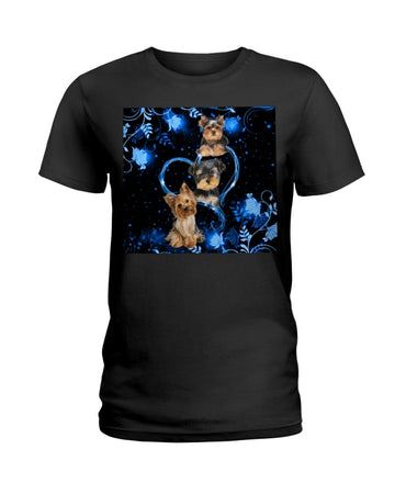 Yorkshire Terrier Twinkling blue heart Black T-Shirt