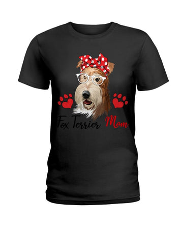 Fox Terrier Love Mom Black T-Shirt