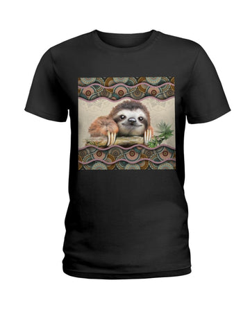Sloth Boho Pattern Black T-Shirt