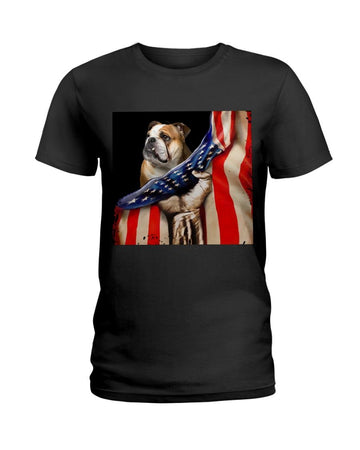 English Bulldog Hello America flag Independence Day Black T-Shirt