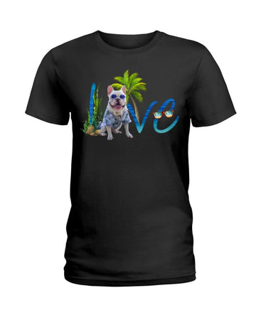french bulldog love beach Black T-Shirt
