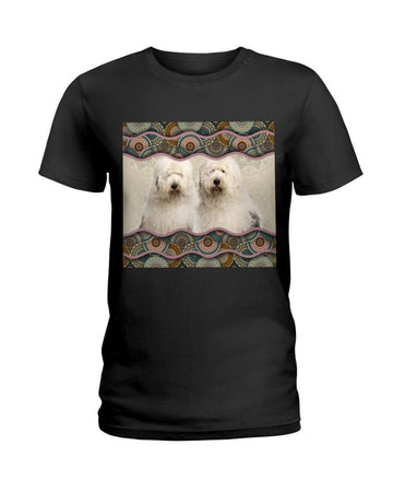 Old English Sheepdog Boho Pattern Black T-Shirt