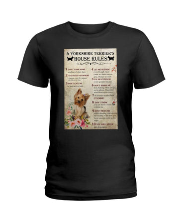 Yorkshire Terrier Yorkie's house rules Black T-Shirt