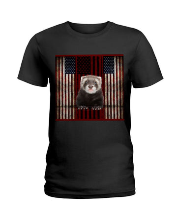 Ferret american flag Independence Day Black T-Shirt