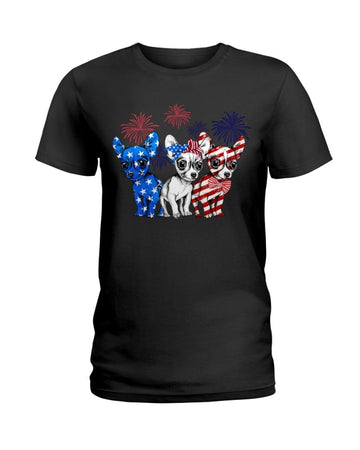 chihuahua freedom color american flag Independence Day Black  T-Shirt