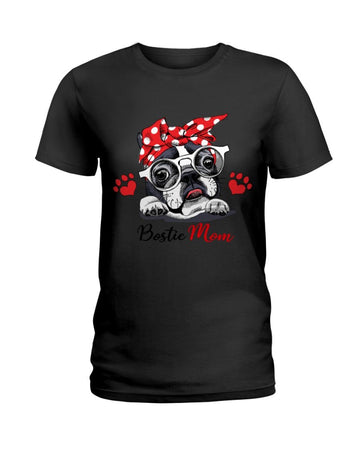 Boston Terrier Love Mom Black T-Shirt