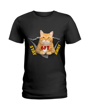 Cat Stay 6ft Away Black T-Shirt