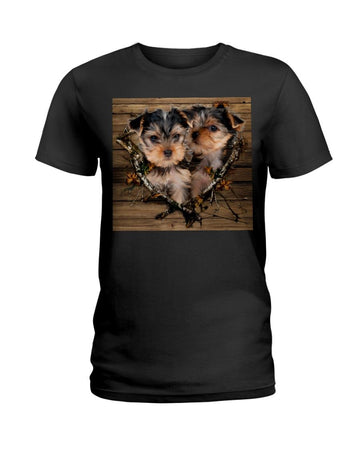 Yorkshire Terrier Woody background heart Black T-Shirt