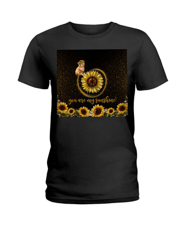 Cat You are my sunshine sunflower Black T-Shirt
