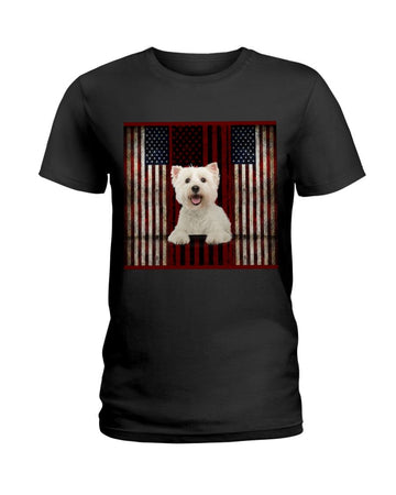 West Highland White Terrier american flag Independence Day Black T-Shirt