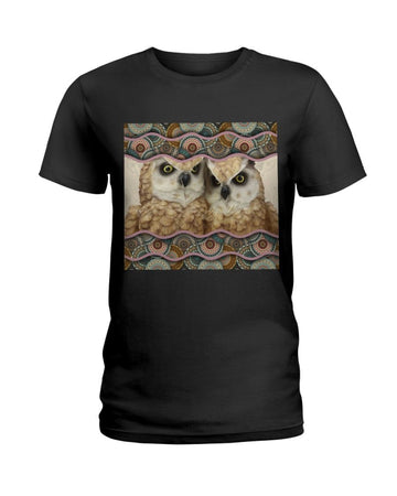 Owl Boho Pattern Black T-Shirt