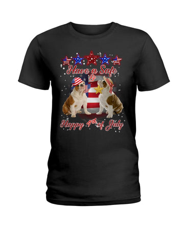 English Bulldog Have safe and happy July 4th Black T-Shirt