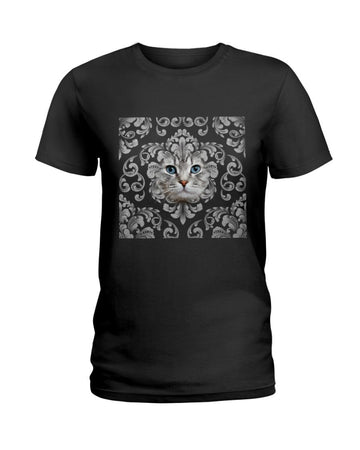 Cat Face Pattern Black T-Shirt