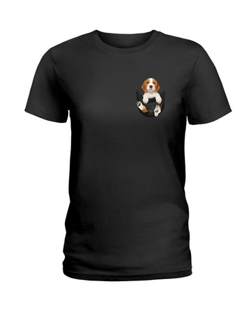 Beagle In Pocket Black T-Shirt