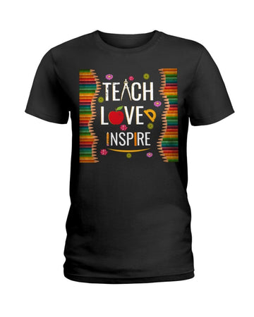 Teacher Teach love inspire with pencil Black T-Shirt