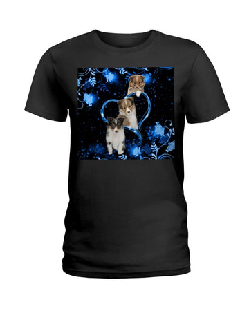 Shetland Sheepdog Twinkling blue heart  Black T-Shirt