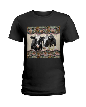 Cow Boho Pattern Black T-Shirt