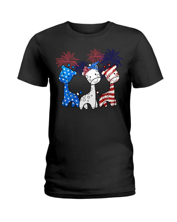giraffe freedom color american flag Independence Day Black  T-Shirt
