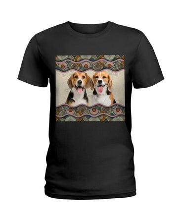 Beagle Boho Pattern Black T-Shirt